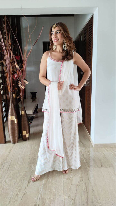 Spaghetti White Sharara Set